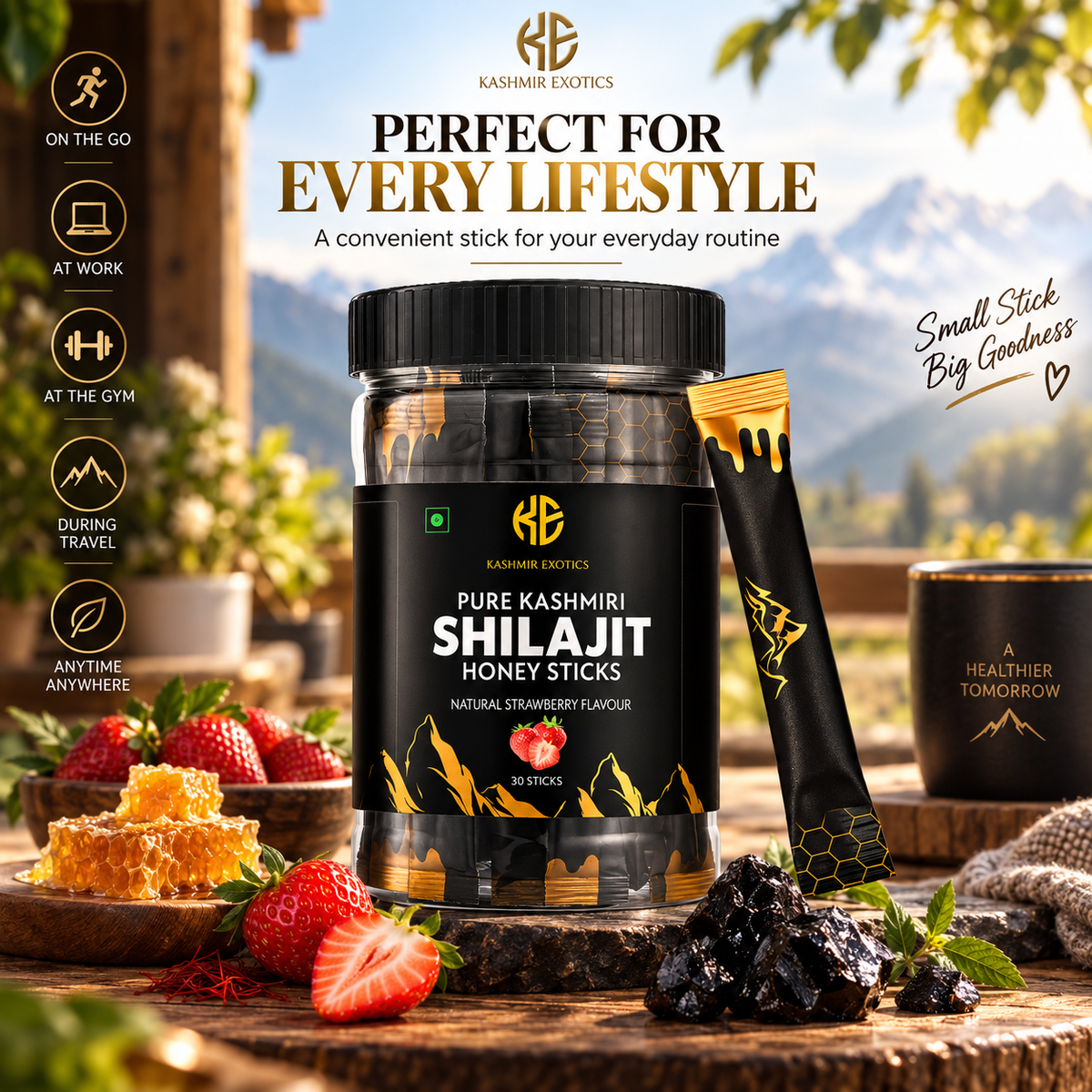 Pure Kashmiri Shilajit Honey stick Strawberry flavour (30 sticks)