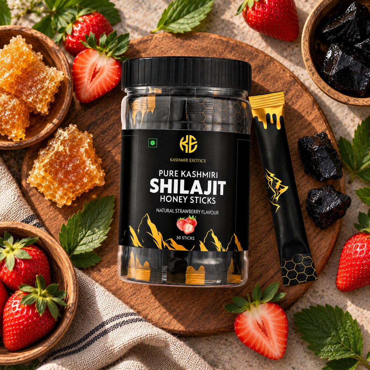 Pure Kashmiri Shilajit Honey stick Strawberry flavour (30 sticks)