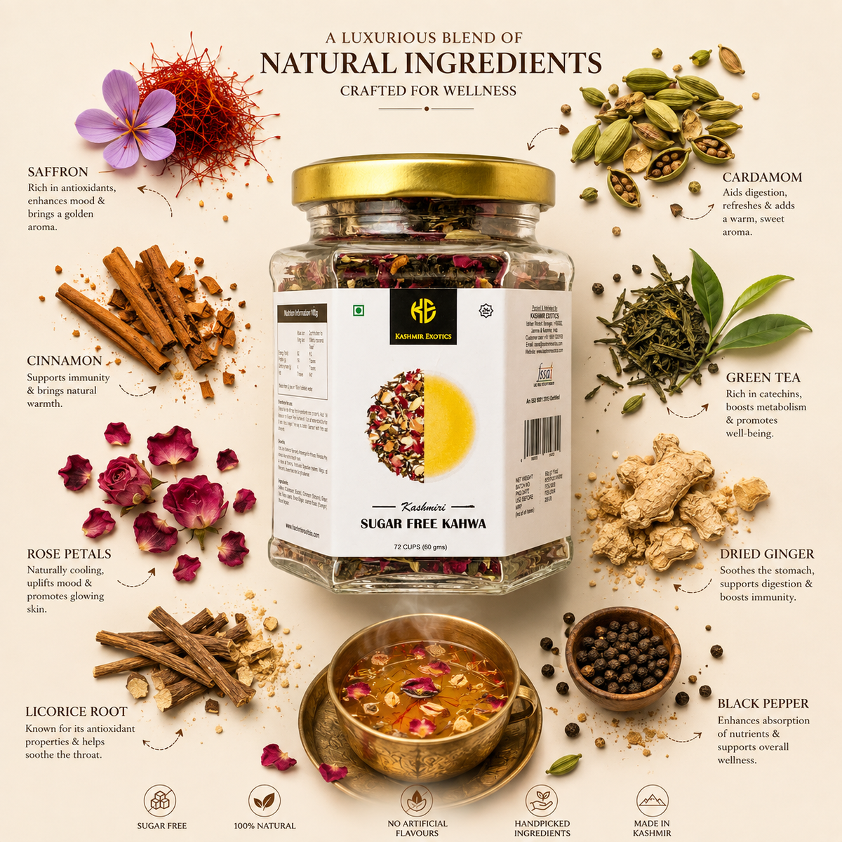 Sugar Free Kashmiri Kahwa 60gm (72 cups)