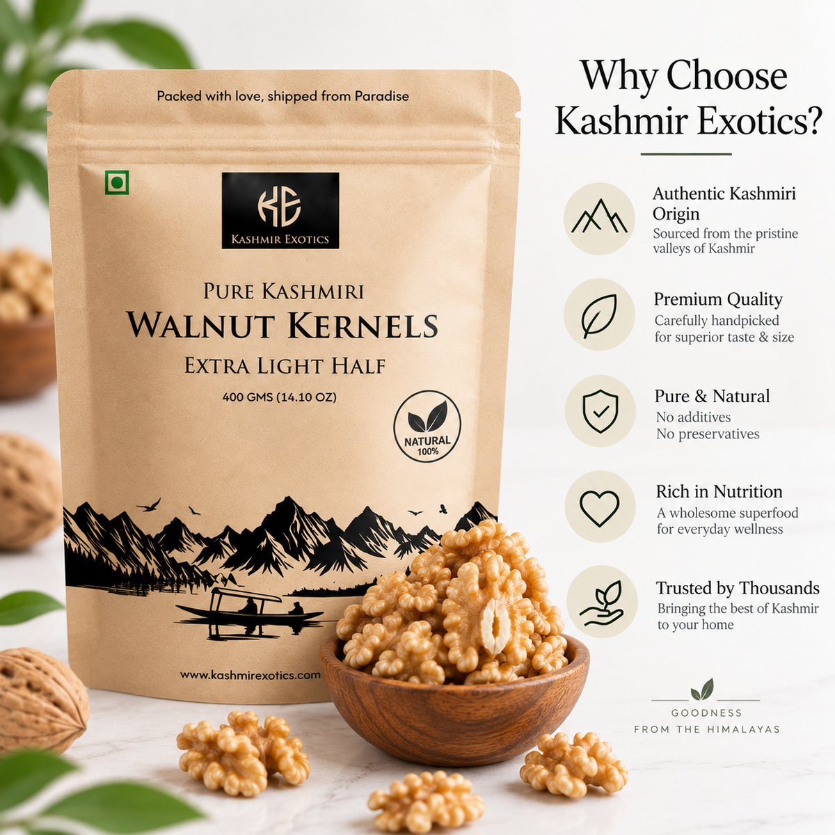 Pure Kashmiri Walnut Kernels Extra Light Half