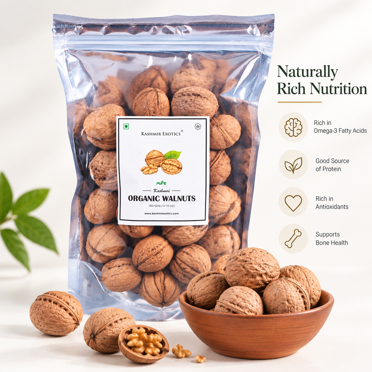 Pure Kashmiri Organic Walnuts With Shell