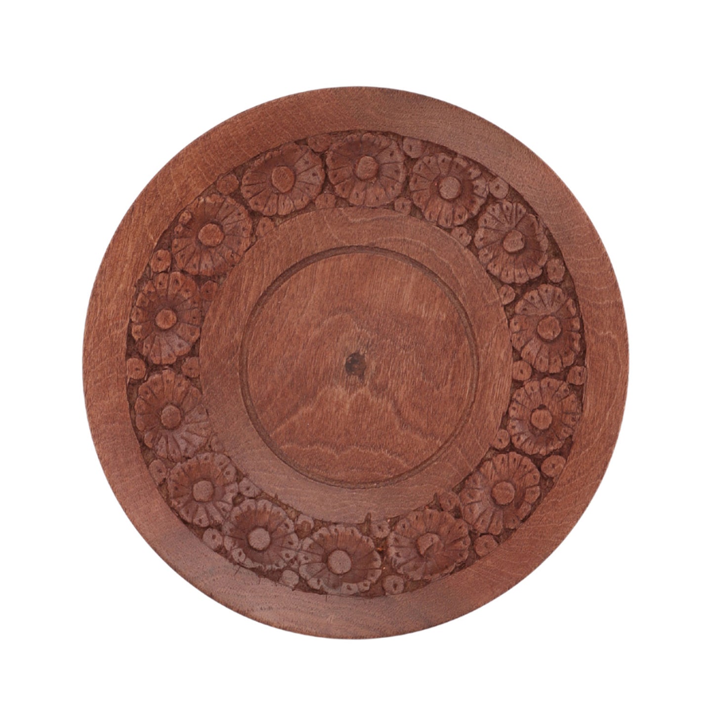 Handcrafted walnut wood carved saucer (6 x 6 x 1 Inches)