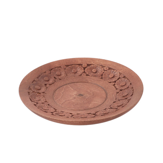 Handcrafted walnut wood carved saucer (6 x 6 x 1 Inches)